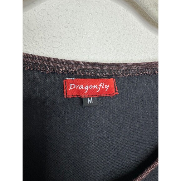 Dragonfly Medium Blouse Black Red Colorblock Tunic 3/4 Sleeve Cotton - Picture 4 of 8